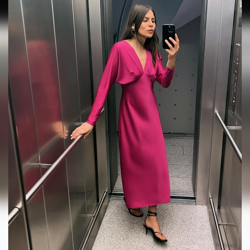 Zara satin effect fuchsia midi dress